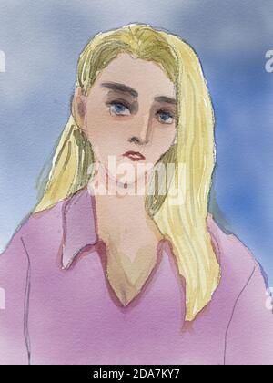 blonde cheveux fille portrait peinture Banque D'Images