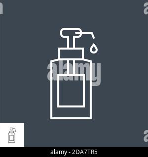 Flacon Sanitazer avec icône de ligne fine vectorielle associée à la goutte. Illustration de Vecteur