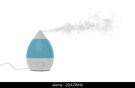 L'humidificateur libère de la vapeur. Humidificateur blanc au travail Banque D'Images