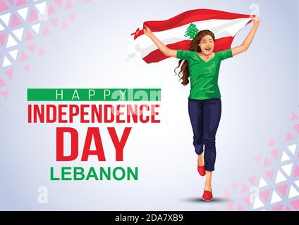 Happy Independence Day Liban Vector Template Design Illustration. Une fille courir avec fag Illustration de Vecteur