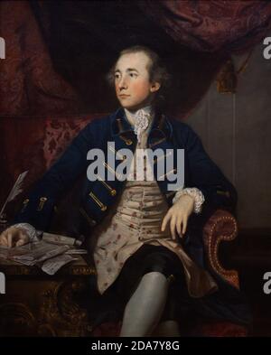 Warren Hastings (1732-1818). Administrateur colonial britannique et homme politique, considéré comme l'un des fondateurs de l'Empire britannique en Inde. Portrait de Sir Joshua Reynolds (1723-1792). Hastings est montré avec un tas de papiers, un pot d'encre avec un quill et un sceau avec un script persan. Huile sur toile (126,4 x 101 cm), 1766-1768. Galerie nationale de portraits. Londres, Angleterre, Royaume-Uni. Banque D'Images