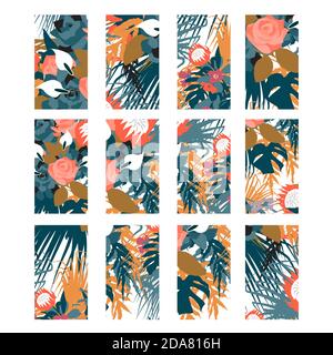 Histoires florales colorées de Bohème sur instagram. Couvertures de l'histoire de Boho instagram. Isolé sur fond blanc Illustration de Vecteur