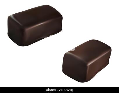 Bonbons au chocolat en forme de barre rectangulaire. Illustration 3d vectorielle réaliste. Dessert russe glacé crème sucrée produit laitier isolé sur blanc Illustration de Vecteur