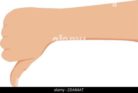 Main d'homme avec le pouce vers le bas. Signaler le rejet de la main d'un homme d'une décision, d'un désaccord, d'un geste vers le bas. Illustration vectorielle isolée Illustration de Vecteur