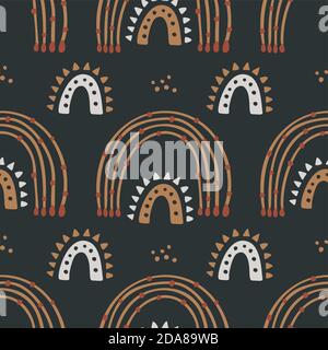 Motif bohème arc-en-ciel sans coutures pour enfant. Arrière-plan boho ethnique dessiné à la main pour un imprimé en tissu et un joli motif pépinière. Illustration de Vecteur