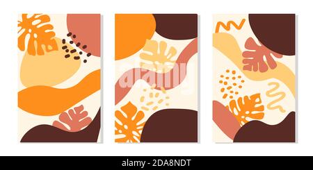 Résumé Collage contemporain avec des feuilles de monstère tropicales et des formes simples. Illustration vectorielle moderne de patchwork. Illustration de Vecteur