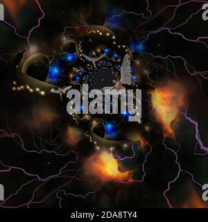 Les anges émergent du portail de l'éternité. Rendu 3D Banque D'Images