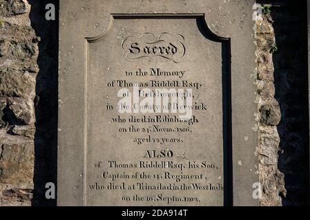 Memorial à Thomas Riddell à Greyfriars Kirkyard Edinburgh, l'inspiration pour Tom Riddle (Lord Voldemort) dans les livres Harry Potter de JK Rowling. Banque D'Images