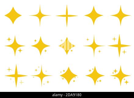 Ensemble jaune d'étoiles brillantes d'origine étincelant icône. Collection étoiles à effet lumineux. Illustration Banque D'Images