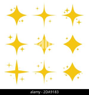 Ensemble jaune d'étoiles brillantes d'origine étincelant icône. Collection étoiles à effet lumineux. Illustration Banque D'Images