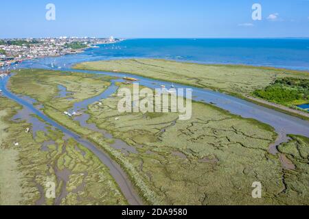 Réserve naturelle nationale de Leigh on Sea, vue aérienne des marais Dans l'Essex Banque D'Images