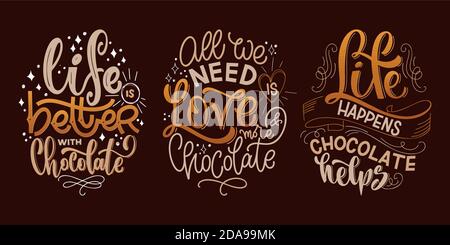 Jeu de citations de lettrage à la main en chocolat. Composition de mots colorés de Noël. Éléments vectoriels pour t-shirt, sac, affiche, carte, autocollant et menu Illustration de Vecteur