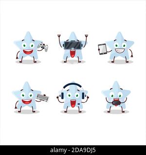 Le personnage de dessin animé d'étoile bleue joue à des jeux avec divers mignon émoticônes Illustration de Vecteur