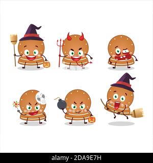 Émoticônes d'expression d'Halloween avec personnage de dessin animé de cookies de boule de neige Illustration de Vecteur