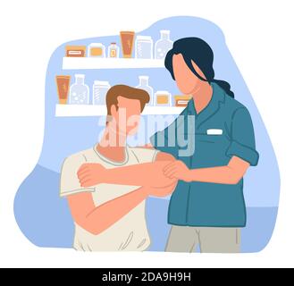 Consultation en pharmacie pour les patients, traitement Illustration de Vecteur