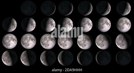 Calendrier lunaire. Ensemble de phases lunaires. Éléments de cette image fournis par la NASA. Banque D'Images