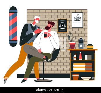 Salon de coiffure pour hommes, soins professionnels de coiffage Illustration de Vecteur