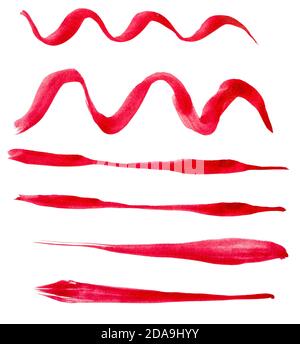 Gringe peinture bande vector pinceau épaisseur variable. Bannière affligé. Kit de collecte de pinceau rouge à dessin à la main. Merde texturé moderne Banque D'Images