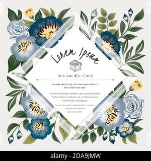 Illustration vectorielle d'un cadre floral au printemps. Design pour mariage, anniversaire, anniversaire et invitation à la fête Illustration de Vecteur