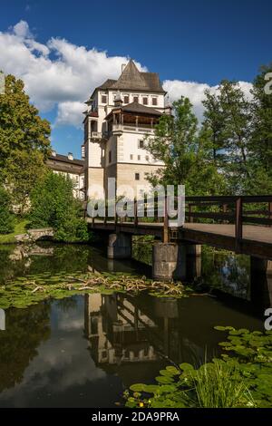 Vue sur l'étang jusqu'au château de Blatna Banque D'Images