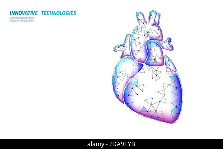 Cœur sain bat 3d médecine faible poly concept. Triangle rouge pharmacie arrière-plan. Forme brillante reconstruction moderne de récupération du coeur Illustration de Vecteur