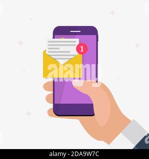 Nouveau concept de notification d'e-mail sur l'écran du smartphone. Illustration Banque D'Images