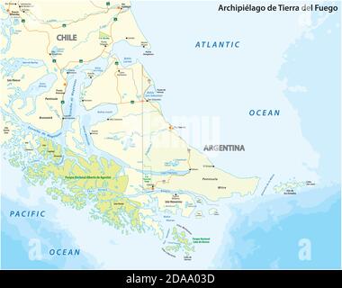 Carte de Tierra del Fuego, archipel à la pointe sud de l'Amérique du Sud Illustration de Vecteur
