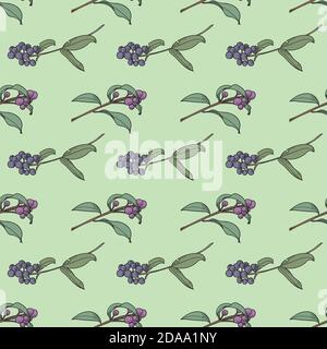 Baies d'automne illustration botanique, motif de fruits, fond vectoriel. Vert et violet. Automne nature, baies illustration motif sans couture. Illustration de Vecteur