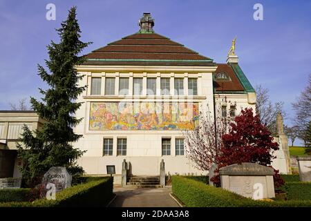 Le crématorium de la Chaux-de-Fonds est un crématorium situé dans le cimetière de Charrière à la Chaux-de-Fonds. Canton de Neuchâtel, Suisse. Banque D'Images