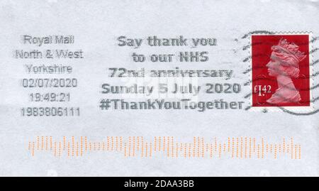 GOMEL, BÉLARUS, 11 NOVEMBRE 2020, Timbre imprimé au Royaume-Uni montre l'image de l'Elizabeth II a été Reine du Royaume-Uni. Banque D'Images