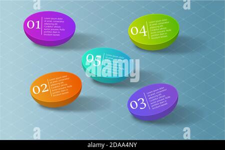 Infographies, cercles 3D colorés, étapes 1 à 5, illustration vectorielle, eps 10 Illustration de Vecteur