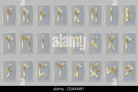 Runes en verre avec symboles dorés. Objets vectoriels isolés sur un arrière-plan transparent. Illustration de Vecteur