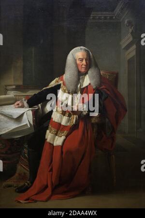 William Murray, 1er comte de Mansfield (1705-1793). Juriste anglais. Dans un jugement pionnier en 1772, il a conclu que la loi anglaise ne reconnaissait pas l'état d'esclavage. Portrait de John Singleton Copley (1737-1815). Murray portant les robes de ses pairs. Huile sur toile (227,6 x 149 cm), exposée 1783. Galerie nationale de portraits. Londres, Angleterre, Royaume-Uni. Banque D'Images