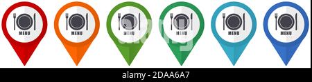 Pointeurs vectoriels de menu, ensemble d'icônes plates colorées isolées sur fond blanc Illustration de Vecteur