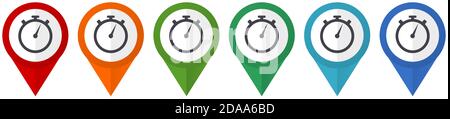 pointeurs de vecteur de chronomètre, ensemble d'icônes plates colorées isolées sur fond blanc Illustration de Vecteur