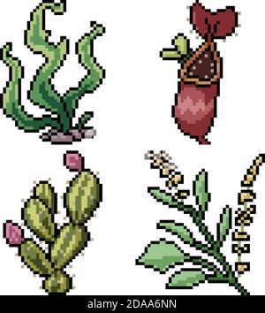 pixel art set isolé étrange plante Illustration de Vecteur