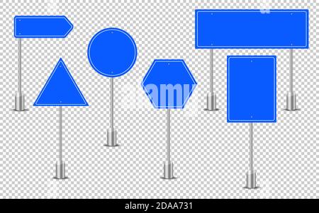 Panneaux de signalisation bleus. Panneau de texte du tableau de bord, maquette signalisation direction autoroute ville signalisation emplacement rue flèche direction vecteur ensemble. Illustration de Vecteur