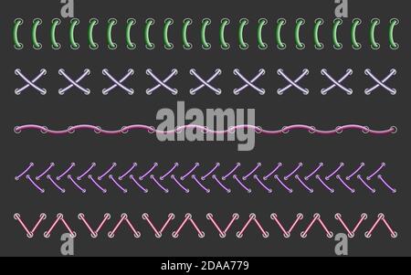 Motifs coutures sans couture. Coutures de couture de couleur. Texture vectorielle de bord de tissu brodé. Illustration d'une couture de fil de couleur, de l'embellissement Illustration de Vecteur