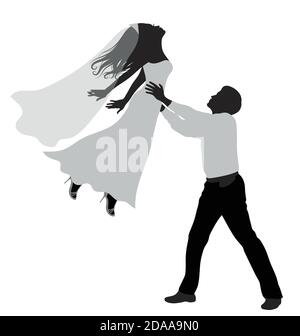 Silhouettes de mariage romantique d'un couple sur blanc. Illustration de Vecteur