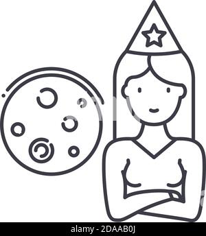 Icône d'astronome, illustration isolée linéaire, vecteur de ligne mince, signe de conception Web, symbole de concept de contour avec trait modifiable sur fond blanc. Illustration de Vecteur