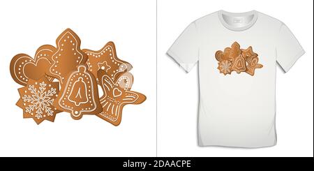 Motif graphique pour t-shirts, motif pain d'épice de Noël vectoriel Illustration de Vecteur