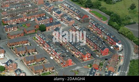 Vue aérienne du logement en terrasse à Cross Green, Leeds, West Yorkshire, Royaume-Uni Banque D'Images