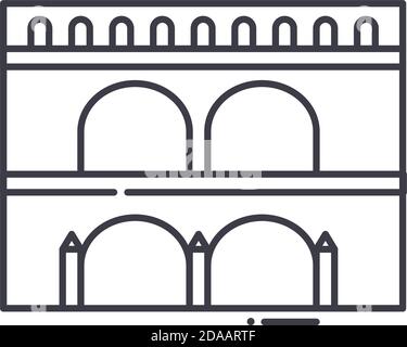 Icône Aqueduct, illustration isolée linéaire, vecteur ligne mince, signe de conception Web, symbole de concept de contour avec contour modifiable sur fond blanc. Illustration de Vecteur