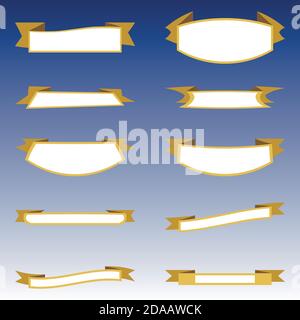 Ruban blanc jaune bannières sur fond bleu. Rubans d'entreprise et de conception. Eléments de conception isolés. Bandes. Illustration vectorielle plate pour Illustration de Vecteur