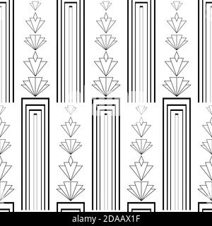 L'architecture vectorielle art déco a inspiré des colonnes verticales géométriques alternées et des piles de fleurs rhombus stylisées. Motif noir et blanc sans couture Illustration de Vecteur