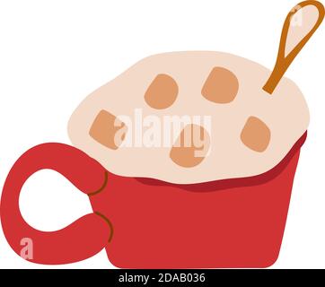 Coupe rouge avec chocolat chaud et guimauves. L'illustration vectorielle dans un style plat sur un fond blanc est isolée Illustration de Vecteur