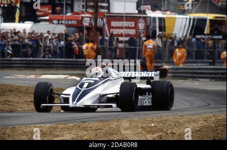 Nelson Piquet dans son Brabham au Grand Prix de Belgique Chez Zolder 1982 Banque D'Images