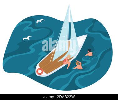 Les gens riches se détendent sur un yacht privé en été Illustration de Vecteur