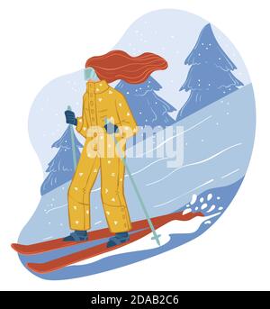 Ski dans la station d'hiver, vecteur de hobbies d'hiver Illustration de Vecteur