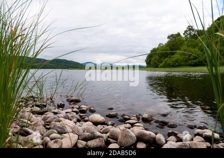 Vue sur le Loch Insh près du village de Kincroig dans le parc national de Cairngorms, Inverness-shire, Écosse. Juin. Banque D'Images